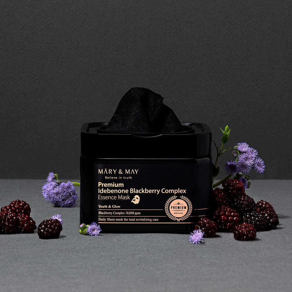 Mary May Premium Idebenon Blackberry Complex Essence Hialurono rūgšties ir gervuogių komplekso kaukės grozioplanas.lt