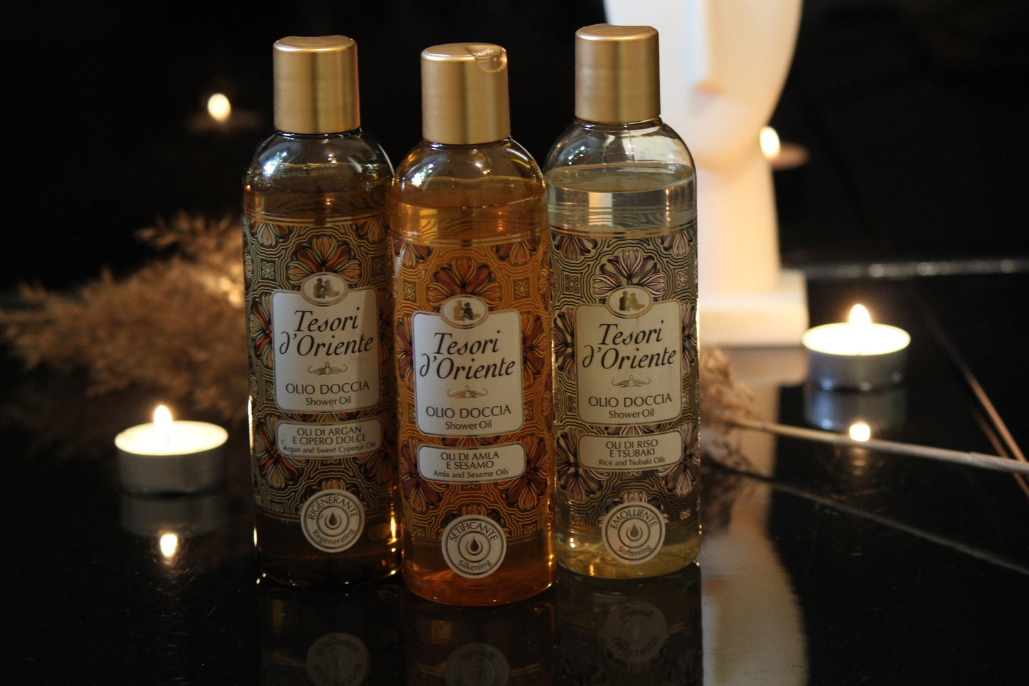 Tesori d'Oriente ryžių ir tsubaki aliejai - Aliejinė dušo želė Raminantis (250 ml)