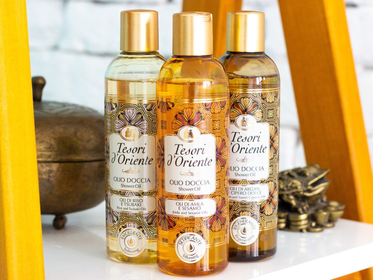 Tesori d'Oriente ryžių ir tsubaki aliejai - Aliejinė dušo želė Raminantis (250 ml)