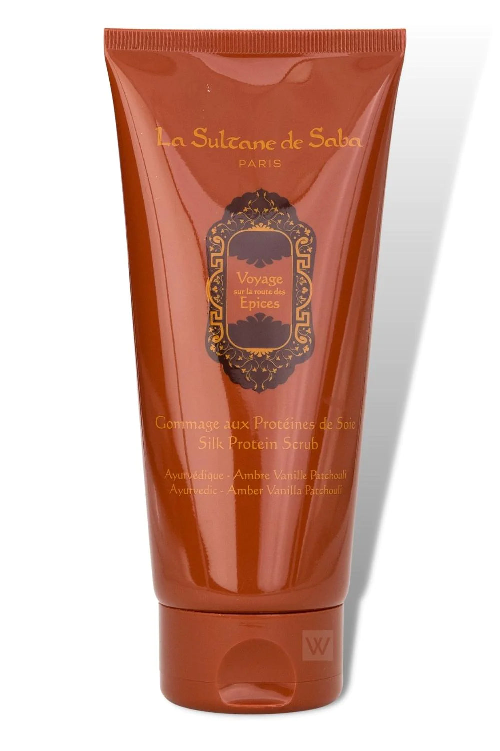 La Sultane de Saba Oriental Ayurvedic Scented Scrub – gintaras, vanilė, pačiulis – šilko baltymų kūno šveitiklis