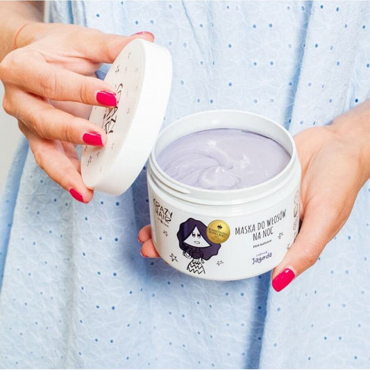 Crazy Hair Blueberry Hair Mask, Naktinė plaukų kaukė su mėlynėmis, miego kaukė plaukams, plaukų kaukė dažytiems plaukams, gaivinanti plaukų kaukė, atstatanti plaukų kaukė, maitinanti plaukų kaukė, drėkinanti plaukų kaukė, plaukų kaukė su mėlynėmis