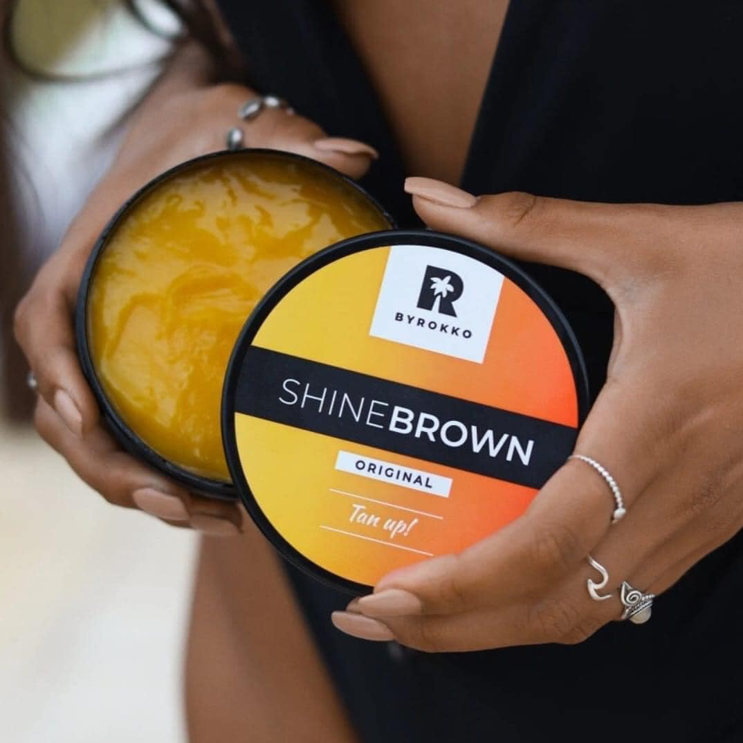 BYROKKO Shine Brown įdegio kremas ir Aloe Vera gelis po deginimosi saulėje ar soliariume rinkinys grozioplanas.lt