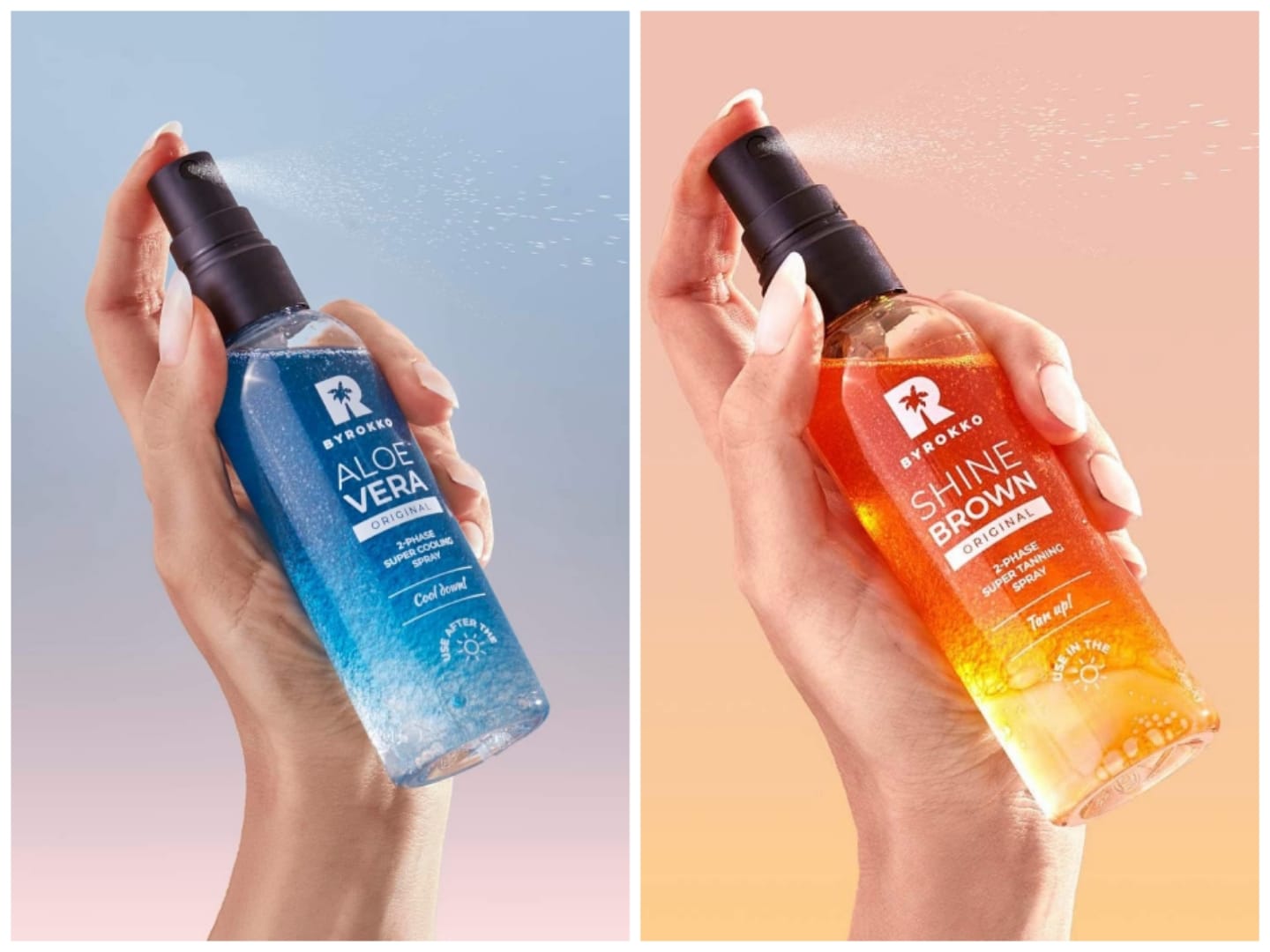 Byrokko Aloe Vera Two-phase super cooling spray Dvifazis itin vėsinantis purškiklis Su alijošiumi ir hialurono rūgštimi idegio aliejus grozioplanas.lt