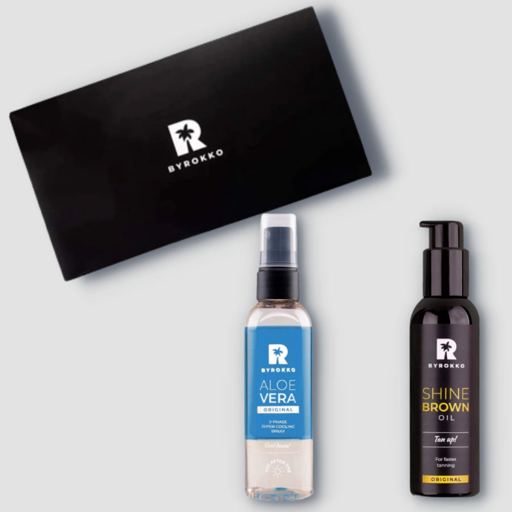 BYROKKO Shine Brown Oil ir Aloe Vera dvifazis rinkinys - grozioplanas.lt
