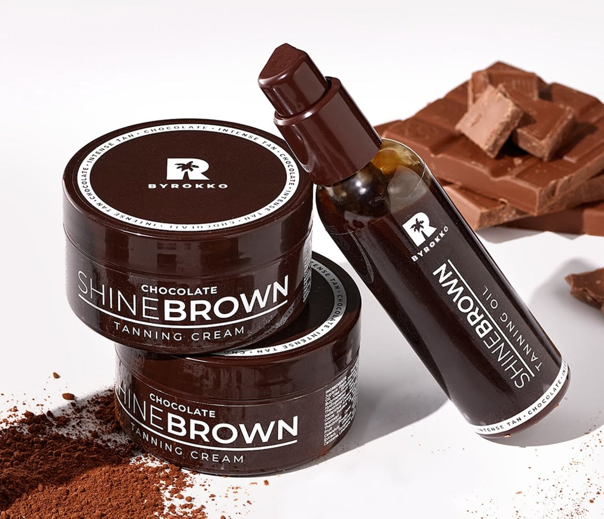 Byrokko SHINE BROWN CHOCOLATE CREAM SHINE BROWN CHOCOLATE OIL byrokko idegio aliejus idegio kremas grozioplanas.lt