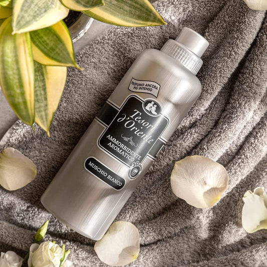 Tesori d'Oriente MUSCHIO BIANCO Fabric Softener, Parfumuotas Skalbinių Minkštiklis 760 ml, audinių kondicionierius, Kvapnus skalbinių minkštiklis, koncentruotas skalbinių minkštiklis, aromaterapinis skalbinių minkštiklis, ilgai išliekantis gaivus kvapas