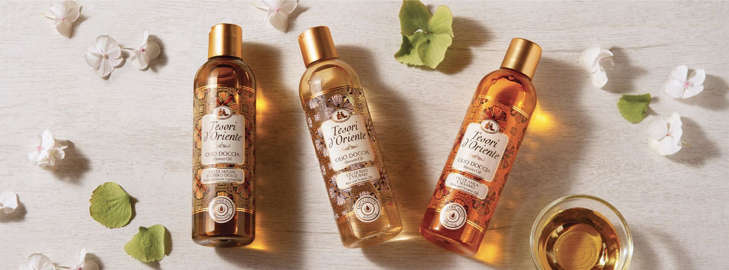 Tesori d'Oriente argano ir kipariso aliejai  Regeneruojantis- Aliejinė dušo želė (250 ml)