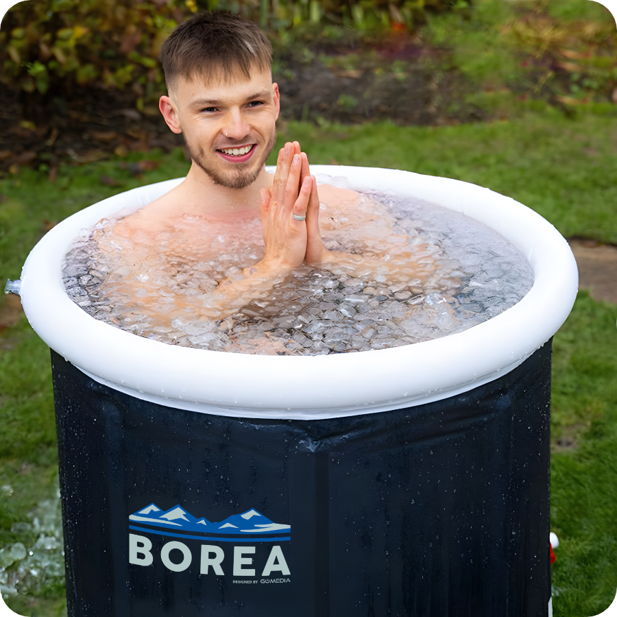 Ledo vonia lauke – apvali šalto vandens vonia grūdinimuisi kieme ar terasoje.