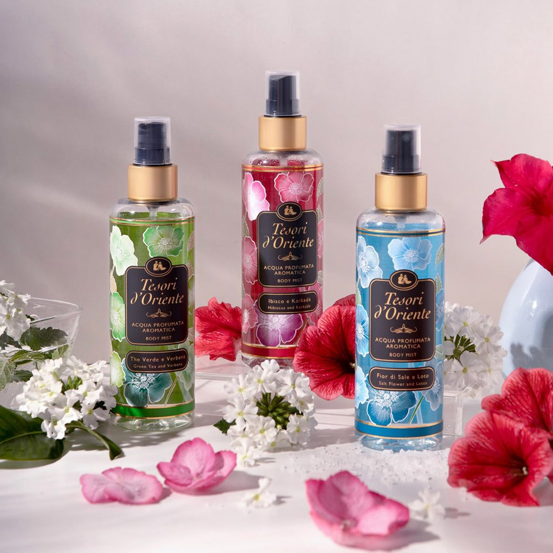 Parfumuota kūno dulksna Tesori d'Oriente Žalioji arbata ir verbena 200 ml grozioplanas.lt