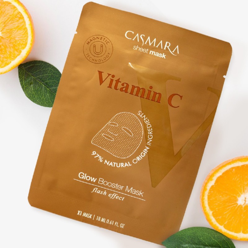 Valomoji veido kaukė Casmara Peeling Booster Sheet Mask Glycolic su AHA rūgštimis ir alavijų ekstraktu, magnetinė technologija grozioplanas.lt