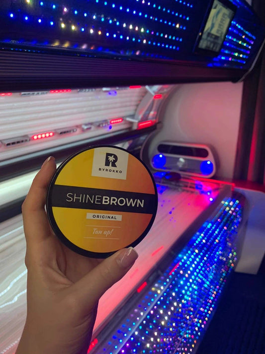 BYROKKO Shine Brown įdegio kremas ir Aloe Vera gelis po deginimosi saulėje ar soliariume rinkinys grozioplanas.lt