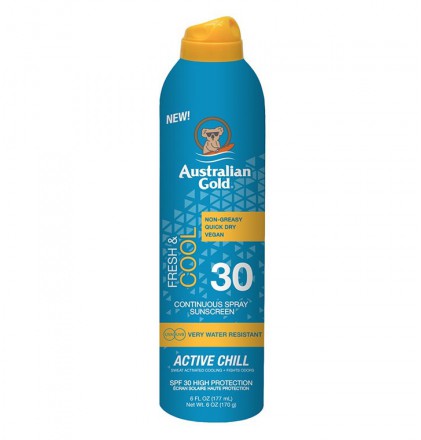 SPF30 Active vėsinanti purškiama apsaugos nuo saulės Australian Gold  grozioplanas.lt