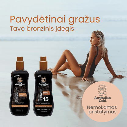 Soliariumo įdegio kremas Australian Gold Apsauga nuo saulės pienelis su bronzantais SPF15 grozioplanas.lt