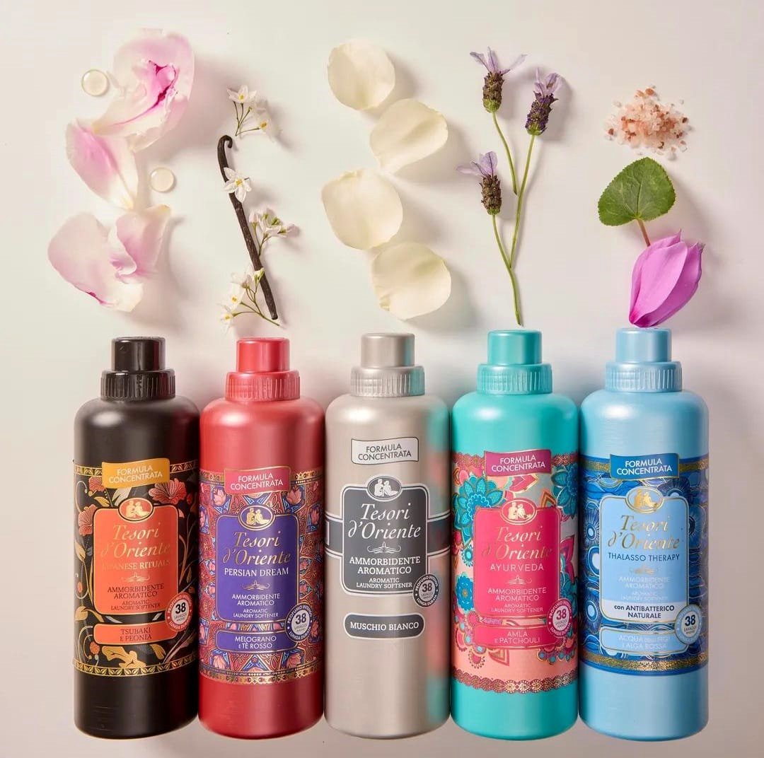 Tesori d'Oriente Fabric Softener, Parfumuotų Skalbinių Minkštiklių rinkinys pigiau, audinių kondicionierius, Kvapnus skalbinių minkštiklis, koncentruotas skalbinių minkštiklis, aromaterapinis skalbinių minkštiklis