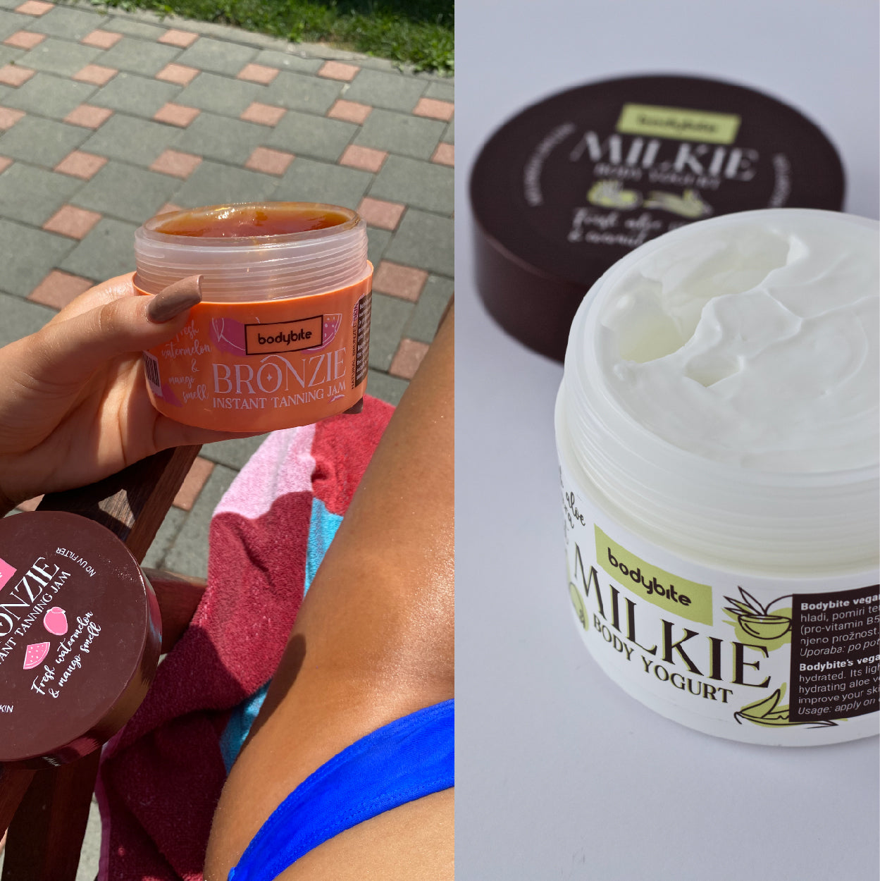 BRONZIE-MILKIE kuno jogurtas_bodybite Momentinio Poveikio Įdegio Džemas BRONZIE grozioplanas.lt