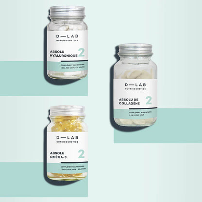 D-LAB Nutricosmetics Jeunesse-Absolue Maisto papildų kompleksas, subalansuotai mitybai ir stangriai odai Rinkinys
