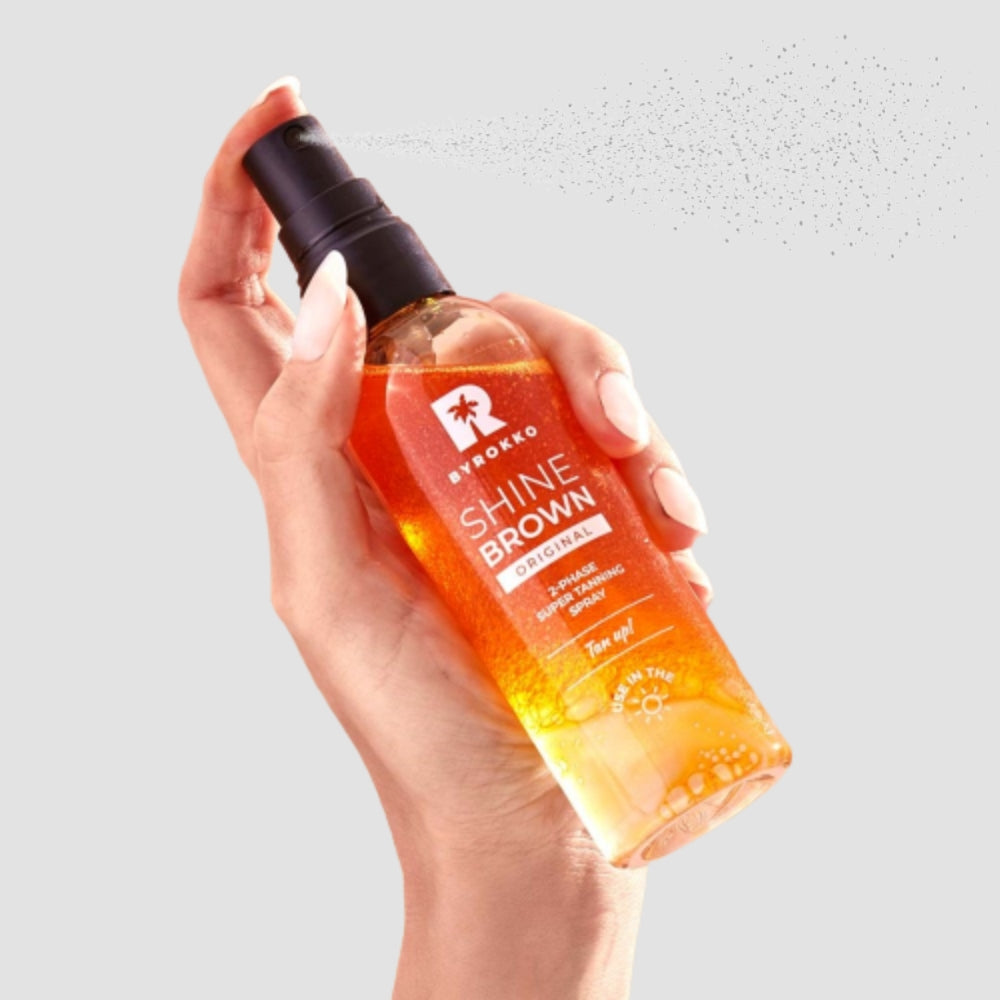 Shine Brown Two-Phase Super Tanning Spray Dvifazis įdegio purškiklis „BYROKKO™“ grozioplanas.lt