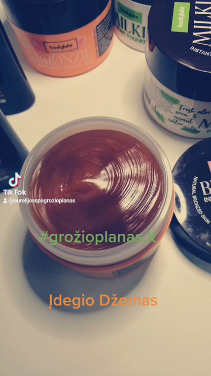 Rinkinys  Momentinio poveikio įdegio kremas (Džemas) BRONZIE Kūno aliejus greitesniam įdegiui GOLDIE Bodybite