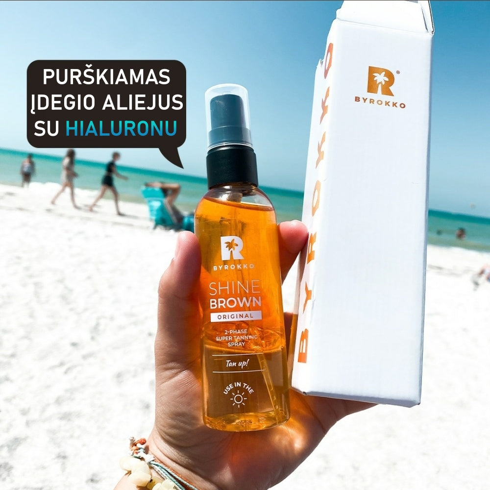 Shine Brown Two-Phase Super Tanning Spray Dvifazis įdegio purškiklis „BYROKKO™“ grozioplanas.lt