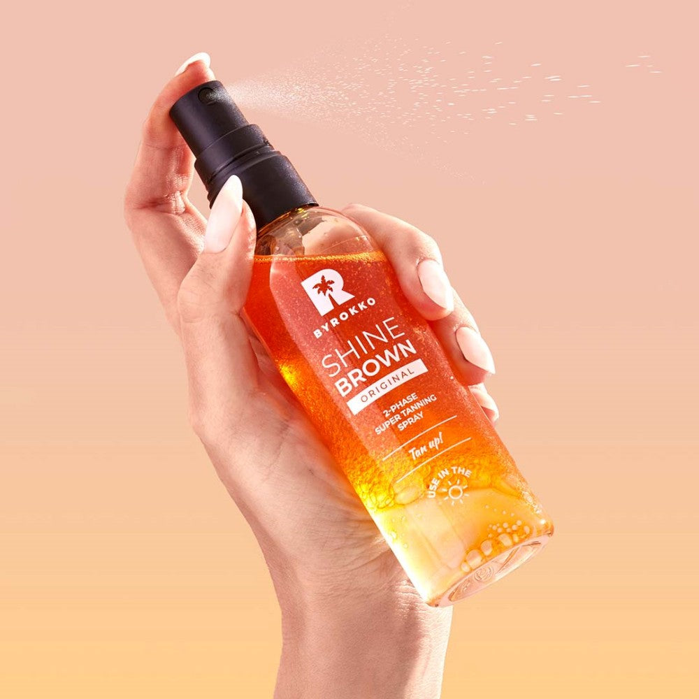 Shine Brown Two-Phase Super Tanning Spray Dvifazis įdegio purškiklis „BYROKKO™“ grozioplanas.lt