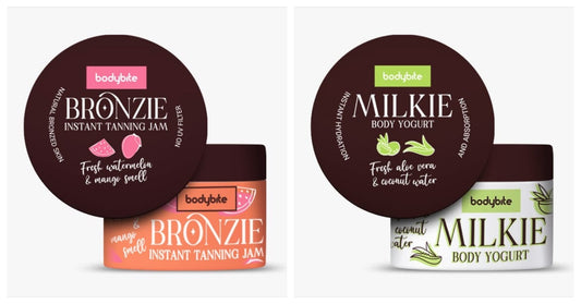 BRONZIE-MILKIE kuno jogurtas_bodybite Momentinio Poveikio Įdegio Džemas BRONZIE grozioplanas.lt