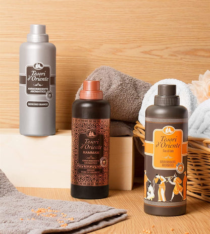 Tesori d'Oriente MUSCHIO BIANCO Fabric Softener, Parfumuotas Skalbinių Minkštiklis 760 ml, audinių kondicionierius, Kvapnus skalbinių minkštiklis, koncentruotas skalbinių minkštiklis, aromaterapinis skalbinių minkštiklis, ilgai išliekantis gaivus kvapas